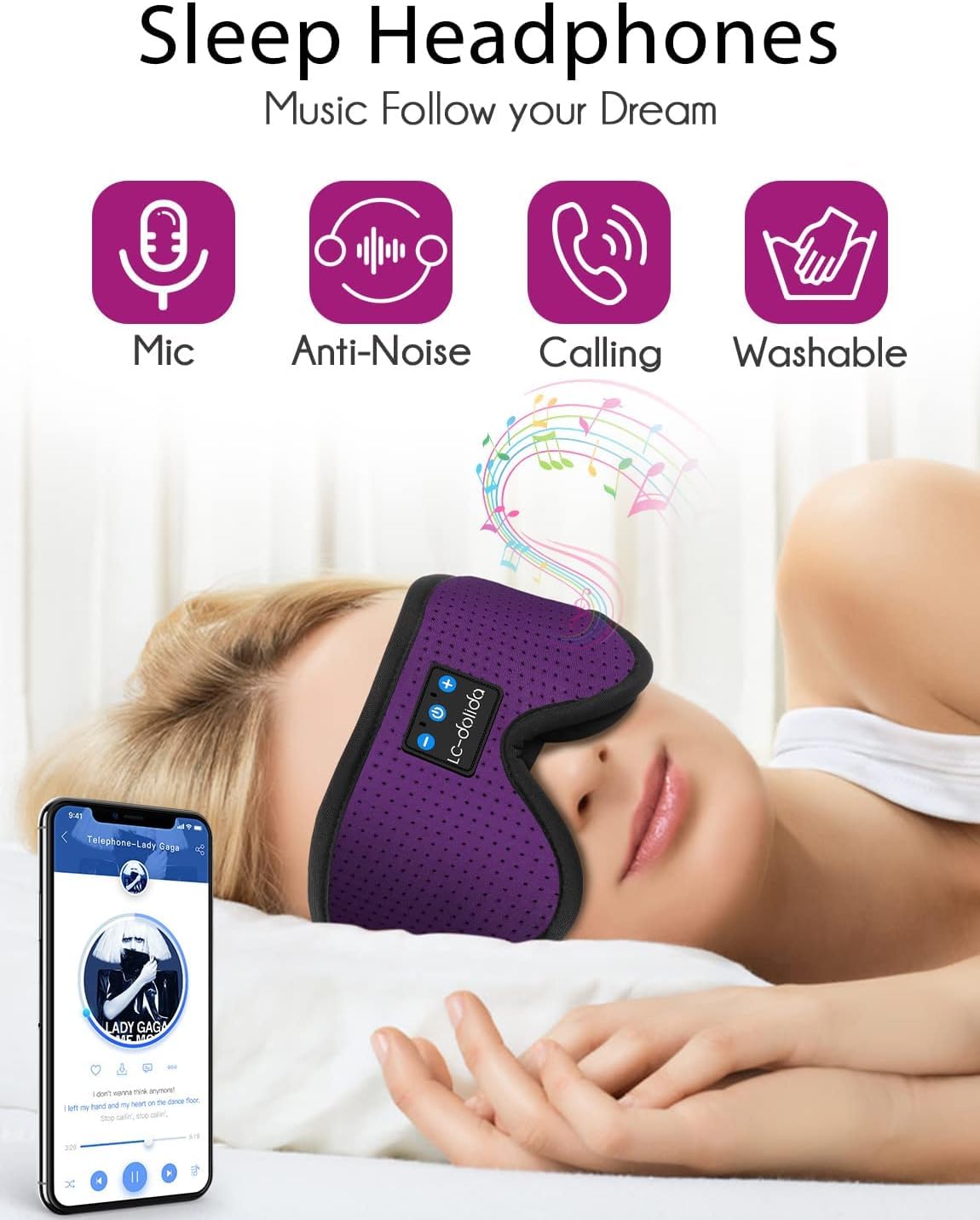 LC-dolida Sleep Mask with Bluetooth Headphones