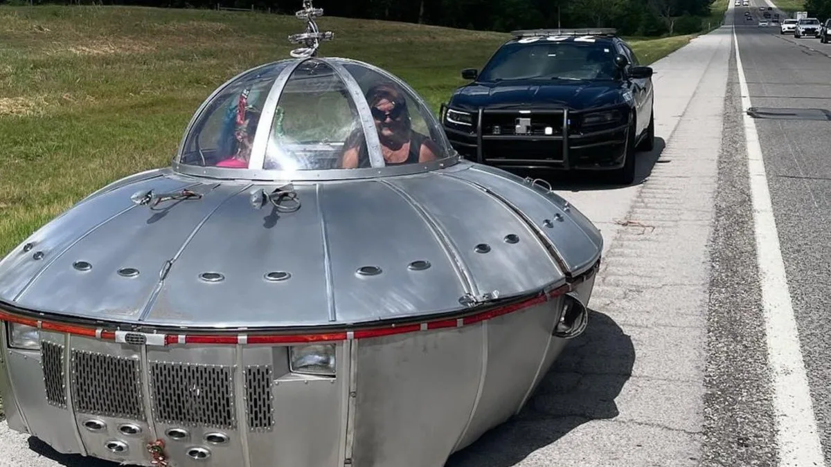 "Legally Out of this World: Oklahoma Police Stop Motorists in Homemade 'Flying Saucer' Car"